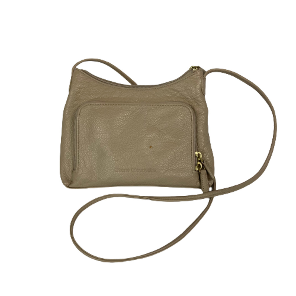 Stone Mountain‎ Beige Brown Leather Zipper Crossbody Shoulder Bag